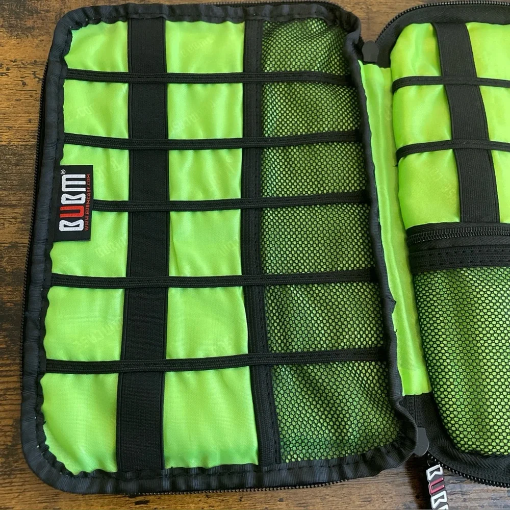 BUBM Double Layer Med Travel Gear Organizer Electronics Accessories Bag In Black